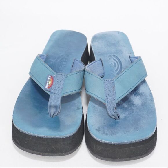 Rainbow Thick Strap Blue Platform Sandals, Size 9 - Picture 5 of 7